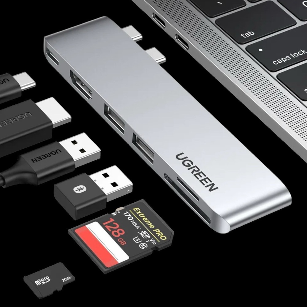 Ugreen 6 in1 Hub Usb-C Card Reader Compatible With Macbook Pro/Air IN Grey
